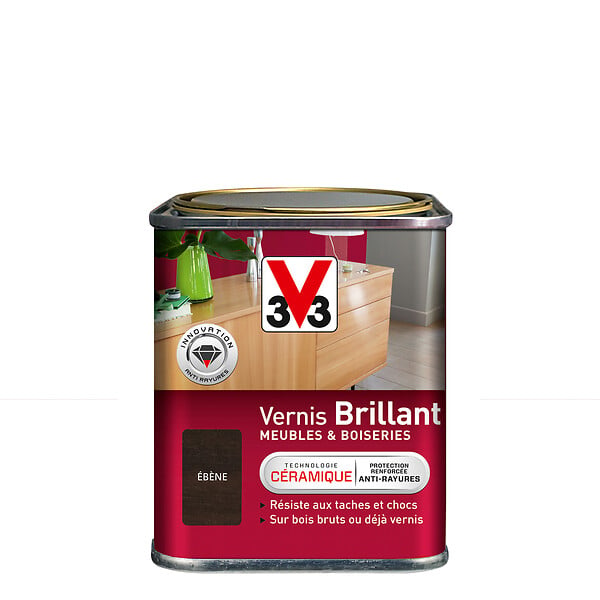V33 BOIS - Vernis brillant ébène pour meubles et boiseries 0.25 L - large