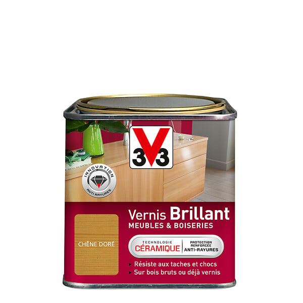 V33 BOIS - Vernis brillant chêne dore 0.5 litre - large
