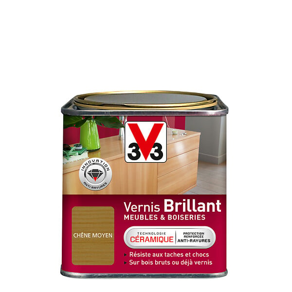 V33 BOIS - Vernis Meubles et Boiseries Brillant - Chêne moyen - 0.5L - large