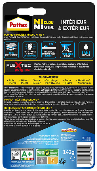 PATTEX - Colle fixation NCNV Tous Matériaux Intérieur et Extérieur Tube 142g - large