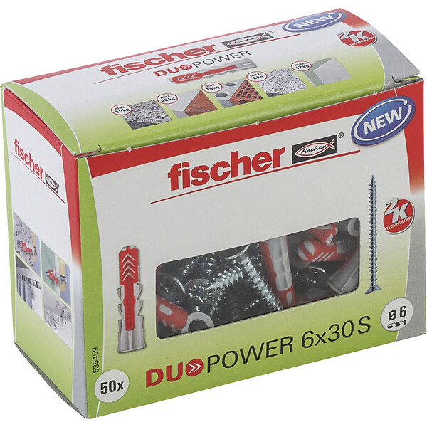 FISCHER - Boîte de 50 chevilles tous matériaux DUOPOWER 6x30mm + vis - large