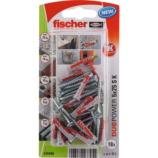 FISCHER - Blister de 18 chevilles tous matériaux DUOPOWER 5x25mm + vis - large