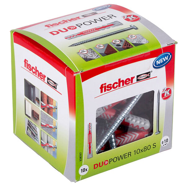 FISCHER - Boîte de 10 chevilles tous matériaux DUOPOWER 10x80mm + vis - large