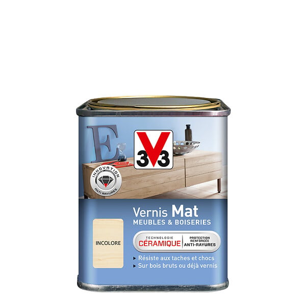 V33 BOIS - Vernis Meubles et Boiseries Mat Incolore - Intérieur - 0.25L - large