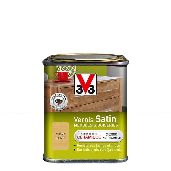 V33 BOIS - Vernis Meubles et Boiseries Satin Chêne clair - Pot 0.25L - large