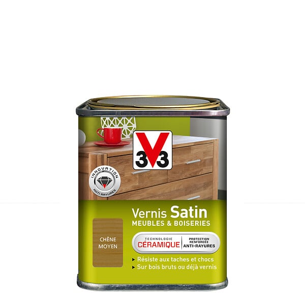 V33 BOIS - Vernis Meubles et Boiseries Satin Chêne moyen Pot 0.25L - large