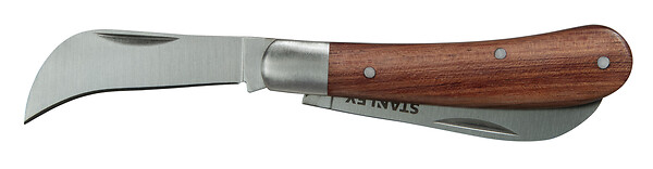 STANLEY - Couteau d'électricien pliant - 2 lames acier - manche bois - large