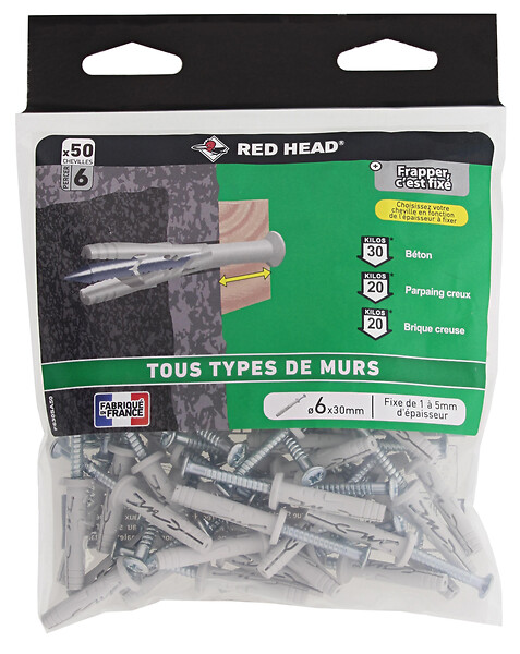RED HEAD - Sachet de 50 chevilles Frapex M 6x30mm - large