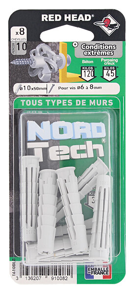 RED HEAD - Blister de 8 chevilles Nordtech 10x50mm - large