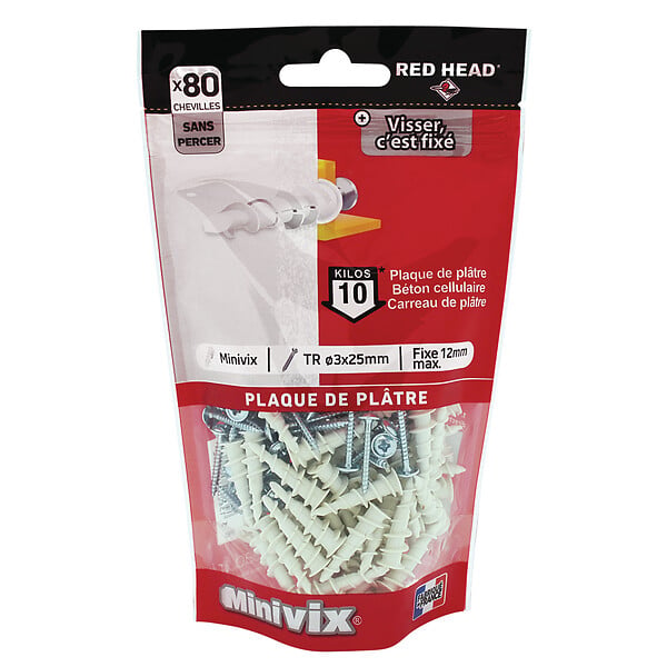RED HEAD - Doypack de 80 chevilles Minivix + vis TR 3x25mm - large