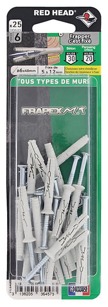 RED HEAD - Blister de 25 chevilles Frapex M 6x40mm - large