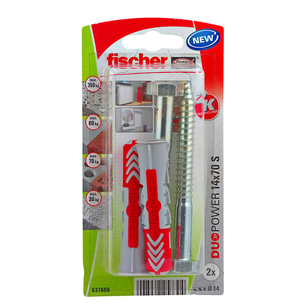 FISCHER - Blister de 2 chevilles tous matériaux DUOPOWER 14x70mm + vis - large