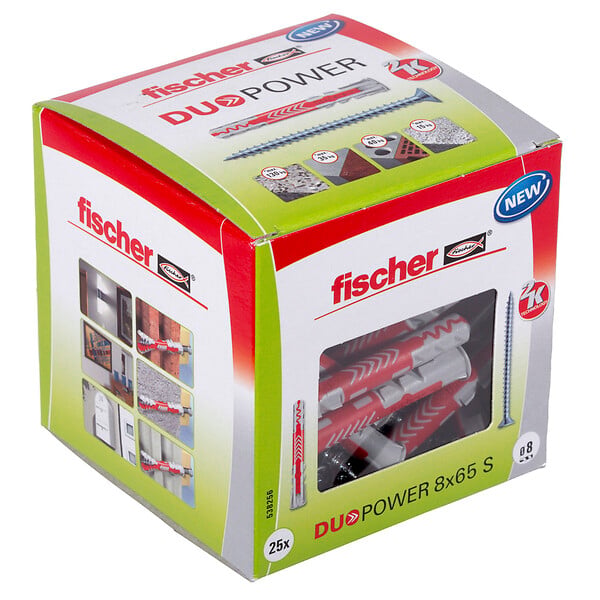 FISCHER - Boîtes de 25 chevilles tous matériaux DUOPOWER 8x65mm + vis - large