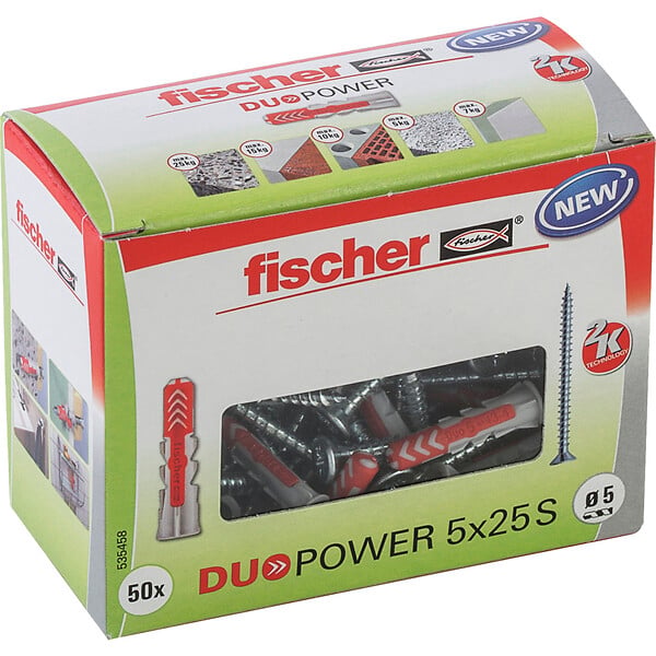 FISCHER - Boîte de 50 chevilles tous matériaux DUOPOWER 5x25mm + vis - large