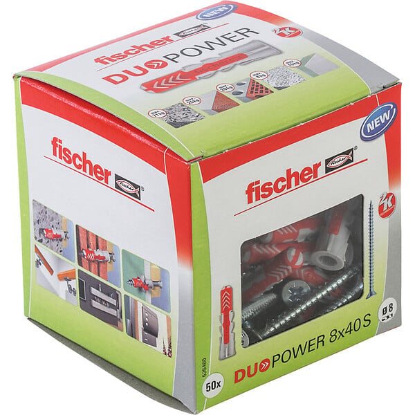 FISCHER - Boîte de 50 chevilles tous matériaux DUOPOWER 8x40mm + vis - large
