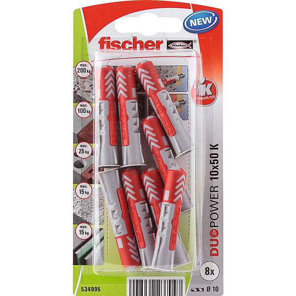 FISCHER - Blister de 8 chevilles tous matériaux DUOPOWER 10x50mm - large
