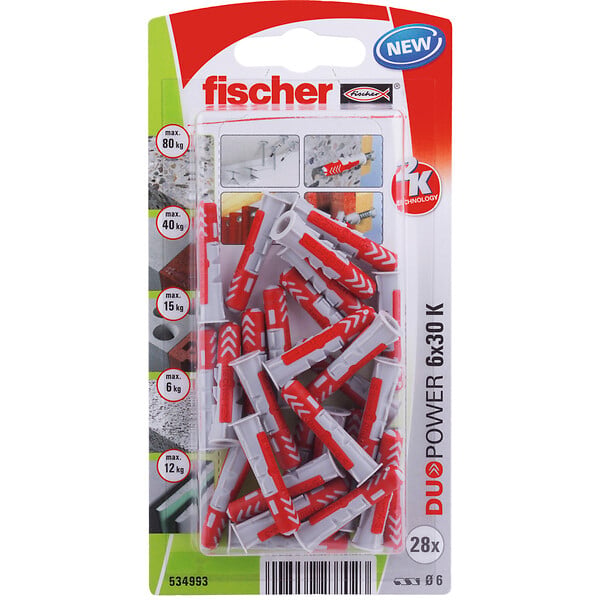 FISCHER - Blister de 28 chevilles tous matériaux DUOPOWER 6x30mm - large