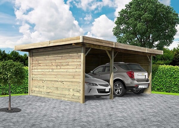 SOLID - Carport toit plat en bois  S7757 - Vert - 5x7m - large