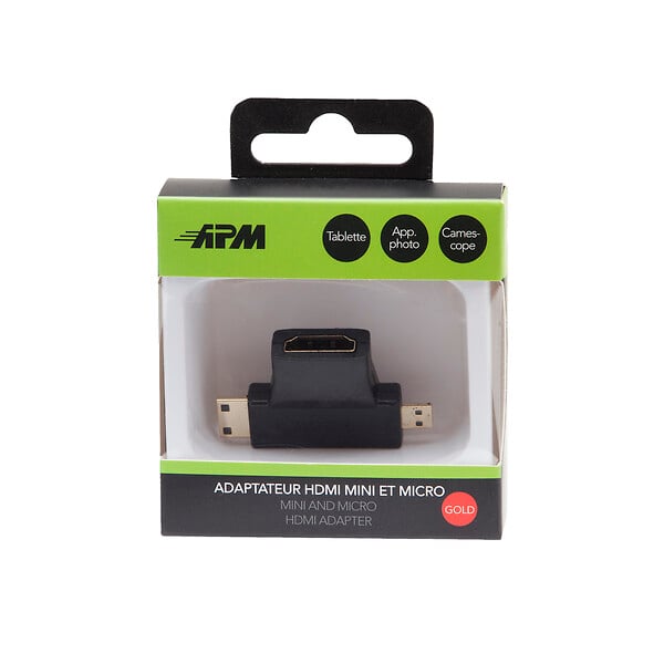 APM - Adaptateur HDMI 2-en-1 - Mini et Micro HDMI mâles - Noir - large