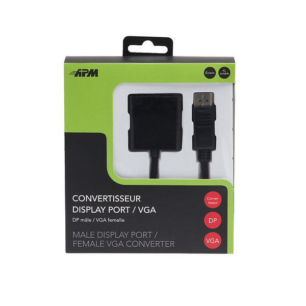 APM - Convertisseur displayport vga mâle femelle noir - large