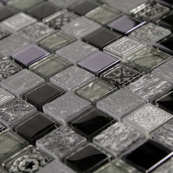 MAT INTER - Mosaïque en verre-pierre-miroir noir-décor - large