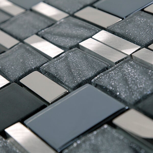 MAT INTER - Feuille 300x300 barettes verre- alu structures-pailletees grises - large