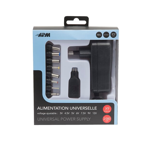 APM - Alimentation secteur universelle 3-12V 2A 9 embouts - Noir - large