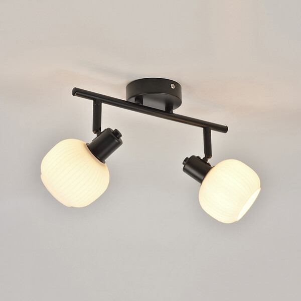 COREP - Spot 2 lumières métal verre plissé Shelby Noir mat E14 - large