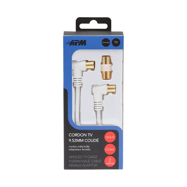 APM - Cordon TV coudé 9,52mm - Blanc - 2m - large