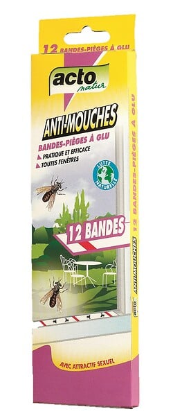 ACTO - Bandes-pièges anti-mouches - Adhésif - 12 bandes - large
