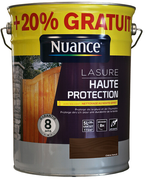 NUANCE - Lasure solvant haute protection - Chêne foncé - 5L+20% - large