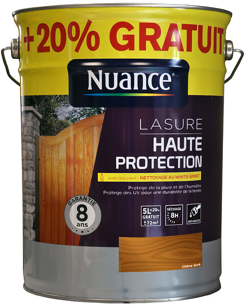 NUANCE - Lasure solvant Haute protection - Chêne doré - 5L+20% - large