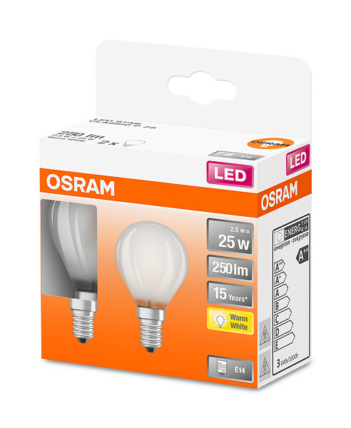 OSRAM - Ampoule LED E14 CLASSIC P 25 FR - Blanc chaud 2700K - 2,5W - large