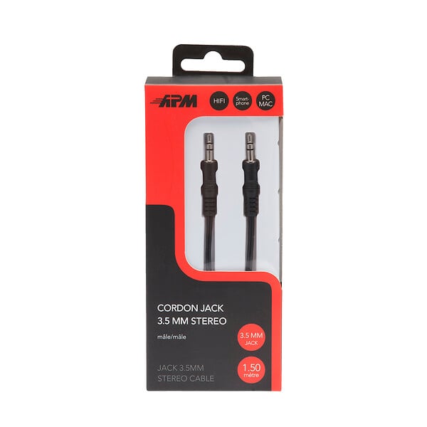 APM - Cordon jack 3,5 mm stéréo mâle mâle - 1,5 m - Noir - large
