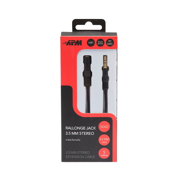 APM - Rallonge jack 3.5 mm stéréo - Mâle vers femelle - 5 m - large
