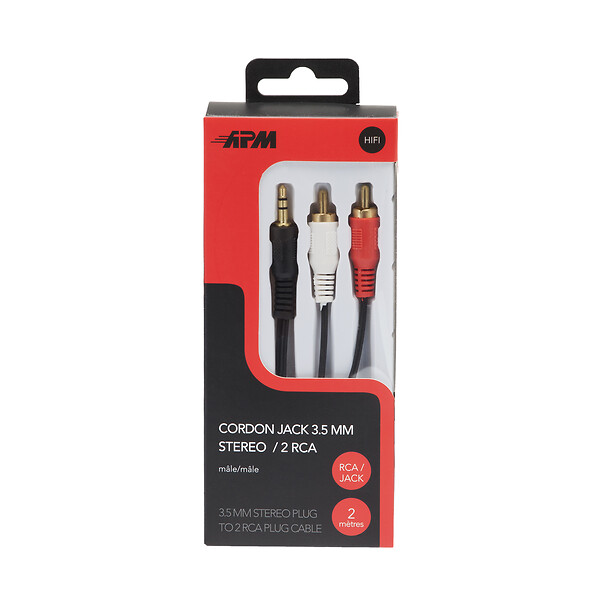 APM - Cordon jack 3.5mm 2 rca stéréo mâle mâle noir 2m - large
