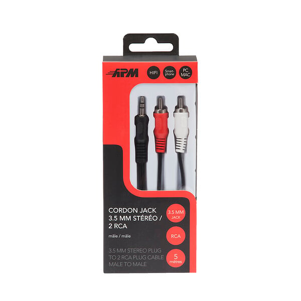 APM - Cordon jack 3.5mm vers 2 RCA stéréo - Noir - 5 m - large