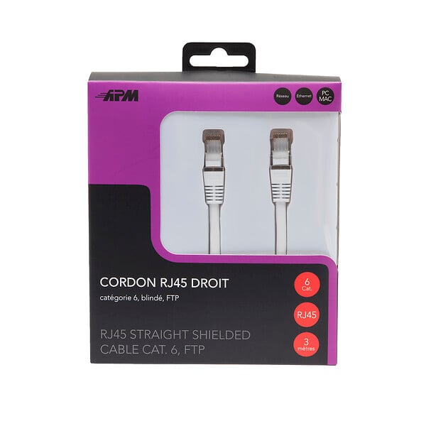 APM - Câble RJ45 catégorie 6 F/UTP droit Blanc 3m - large