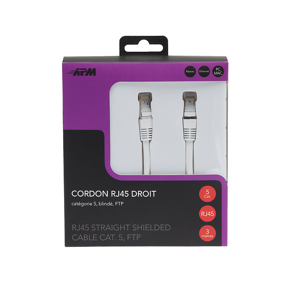 APM - Cordon rj45 catégorie 6 ftp droit blanc 5m - large