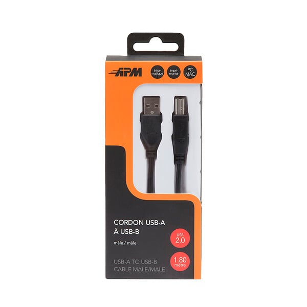 APM - Cordon usb 2.0 usb-a usb-b mâle mâle noir 1.8m - large
