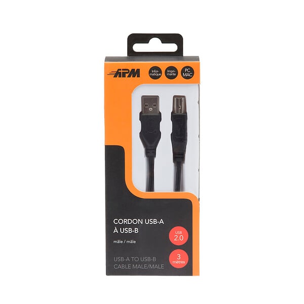 APM - Cordon usb 2.0 usb-a usb-b mâle mâle noir 3m - large
