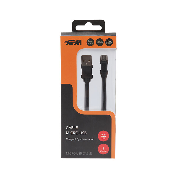 APM - Câble USB 2.0 - Noir - 1m - USB-A mâle vers Micro-USB mâle - large