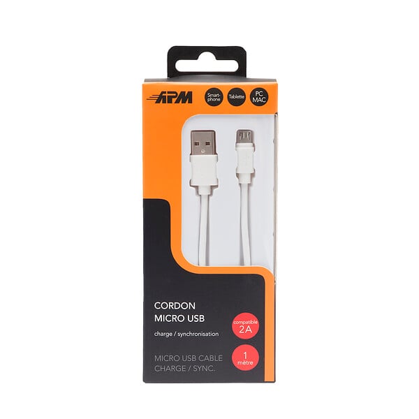 APM - Câble USB-A vers Micro USB - Blanc - 1 m - large