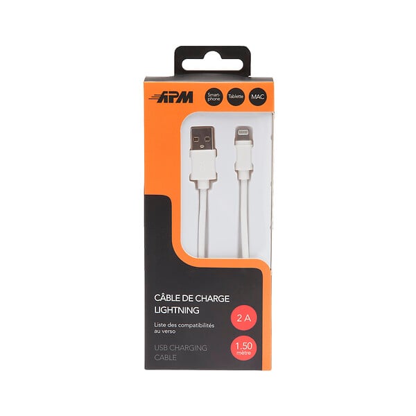 APM - Câble USB-A vers Lightning de charge - Blanc - 1,5 m - large