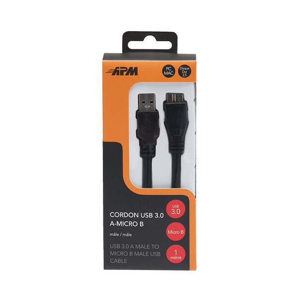 APM - Cordon usb 3.0 usb-a micro b mâle mâle noir 1m - large
