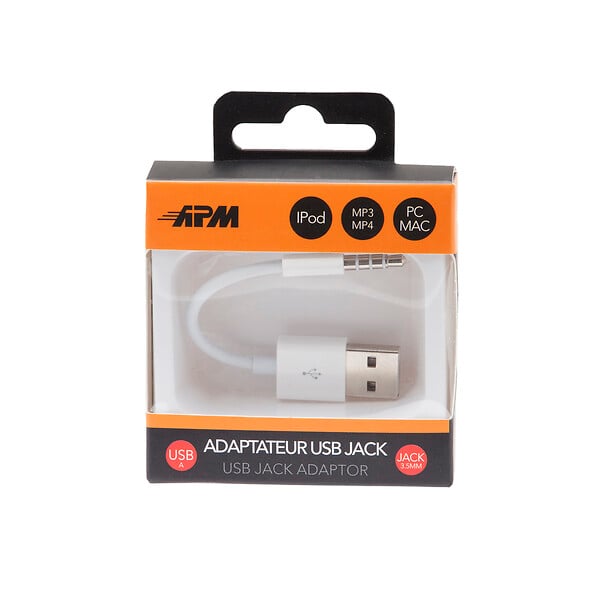 APM - Adaptateur usb-a jack 3.5mm mâle mâle blanc - large