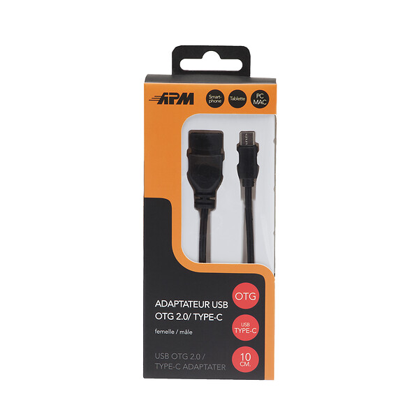 APM - Adaptateur OTG USB-C vers USB-A - Noir - 10 cm - large