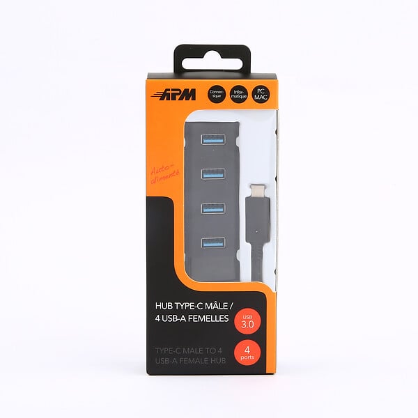 APM - Hub USB 3.0 autoalimenté - USB-C vers 4 USB-A - Noir - large