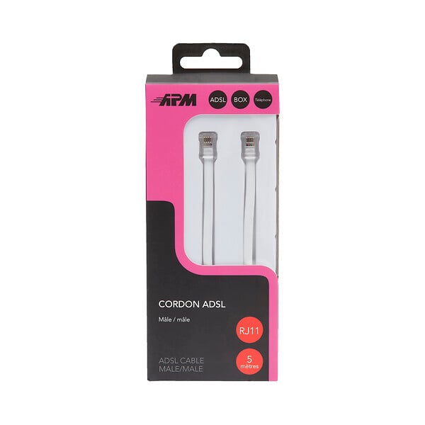 APM - Cordon adsl rj11 mâle mâle blanc 5m - large