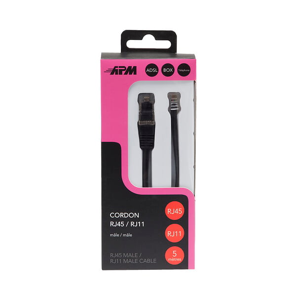 APM - Câble ADSL RJ11 vers RJ45 - Noir - 5m - large